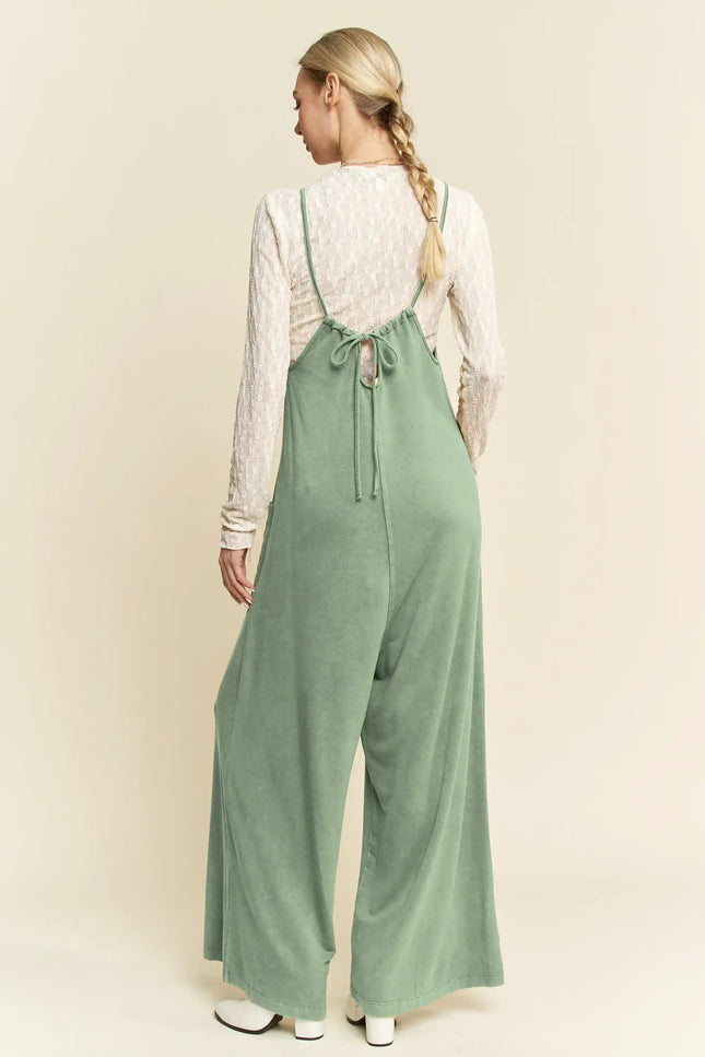 Wide Leg Knit Romper – Spaghetti Strap One-Piece with Pockets