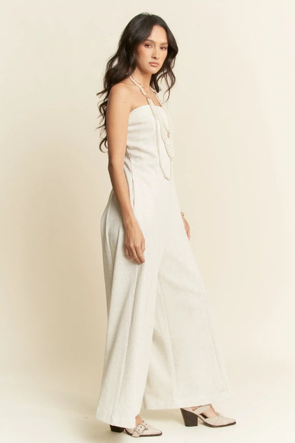 Strapless Knit Jumpsuit – Wide Leg Pull-On One Piece with Pockets