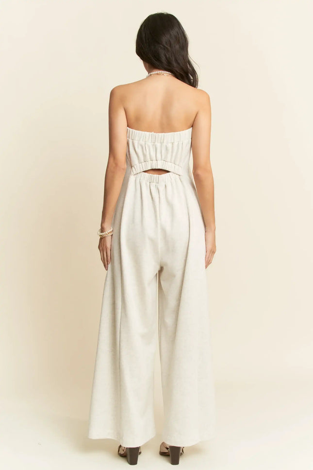 Strapless Knit Jumpsuit – Wide Leg Pull-On One Piece with Pockets