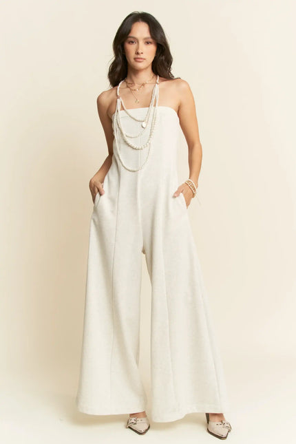 Strapless Knit Jumpsuit – Wide Leg Pull-On One Piece with Pockets