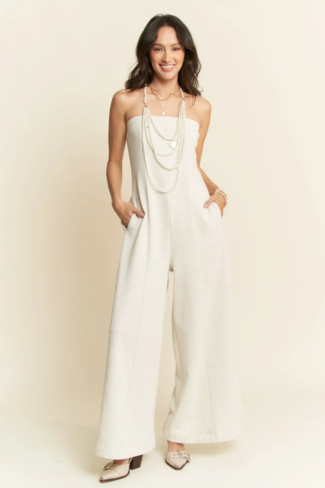 Strapless Knit Jumpsuit – Wide Leg Pull-On One Piece with Pockets
