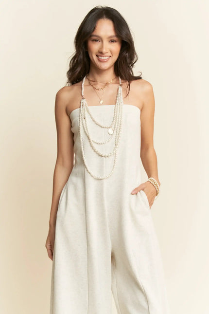 Strapless Knit Jumpsuit – Wide Leg Pull-On One Piece with Pockets