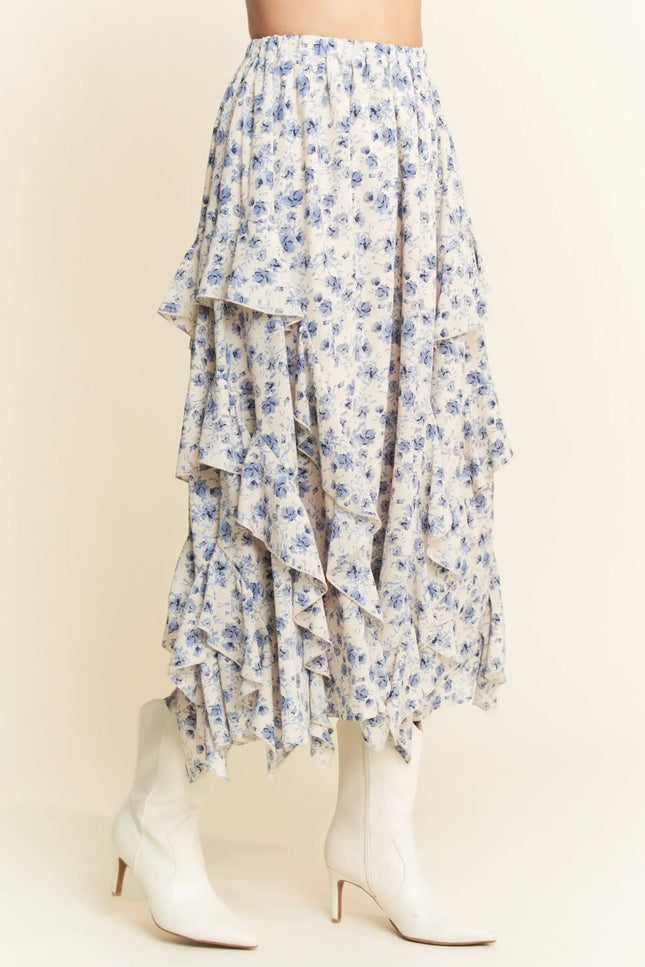 Mistral Skirt – Ruffle Hem Floral Midi Skirt