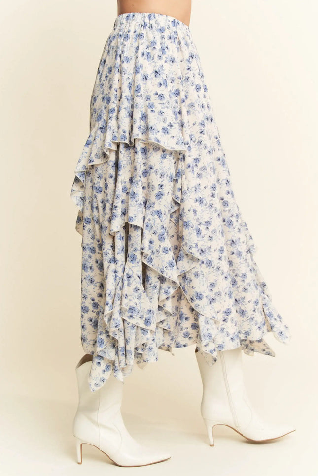 Mistral Skirt – Ruffle Hem Floral Midi Skirt