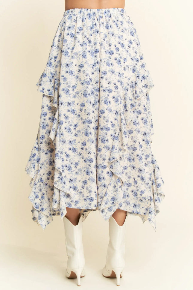 Mistral Skirt – Ruffle Hem Floral Midi Skirt
