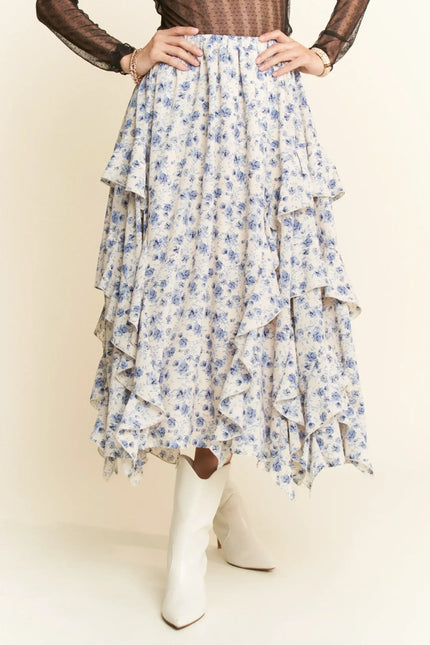 Mistral Skirt – Ruffle Hem Floral Midi Skirt