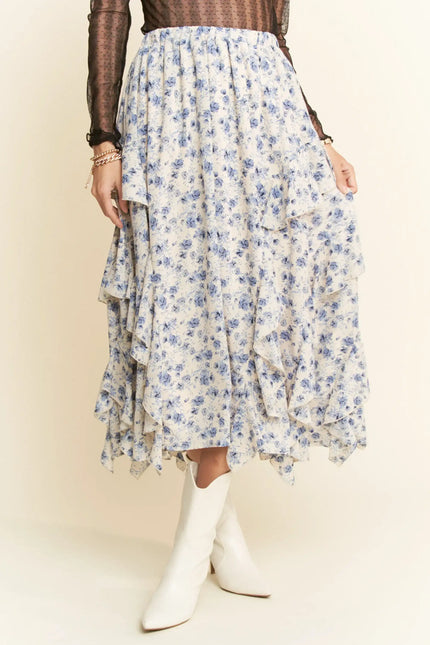 Mistral Skirt – Ruffle Hem Floral Midi Skirt