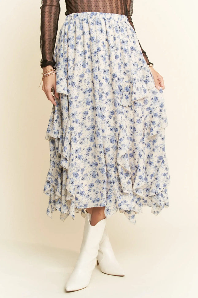 Mistral Skirt – Ruffle Hem Floral Midi Skirt