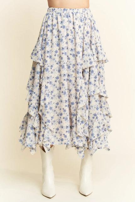 Mistral Skirt – Ruffle Hem Floral Midi Skirt