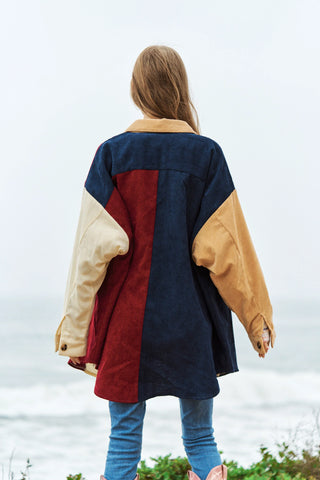 Colorblock Corduroy Button-Down Shacket