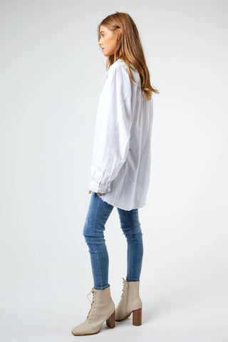 Relaxed Button-Front Gauze Shirt