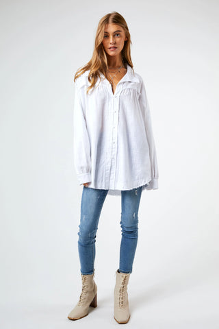 Relaxed Button-Front Gauze Shirt