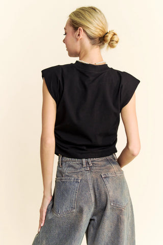 Sleeveless Embroidered Shoulder Pad Top – Cropped Muscle Tank