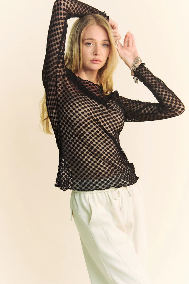 Textured Dot Mesh Long Sleeve Top