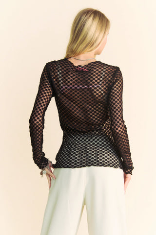 Textured Dot Mesh Long Sleeve Top