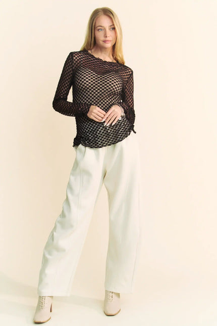 Textured Dot Mesh Long Sleeve Top