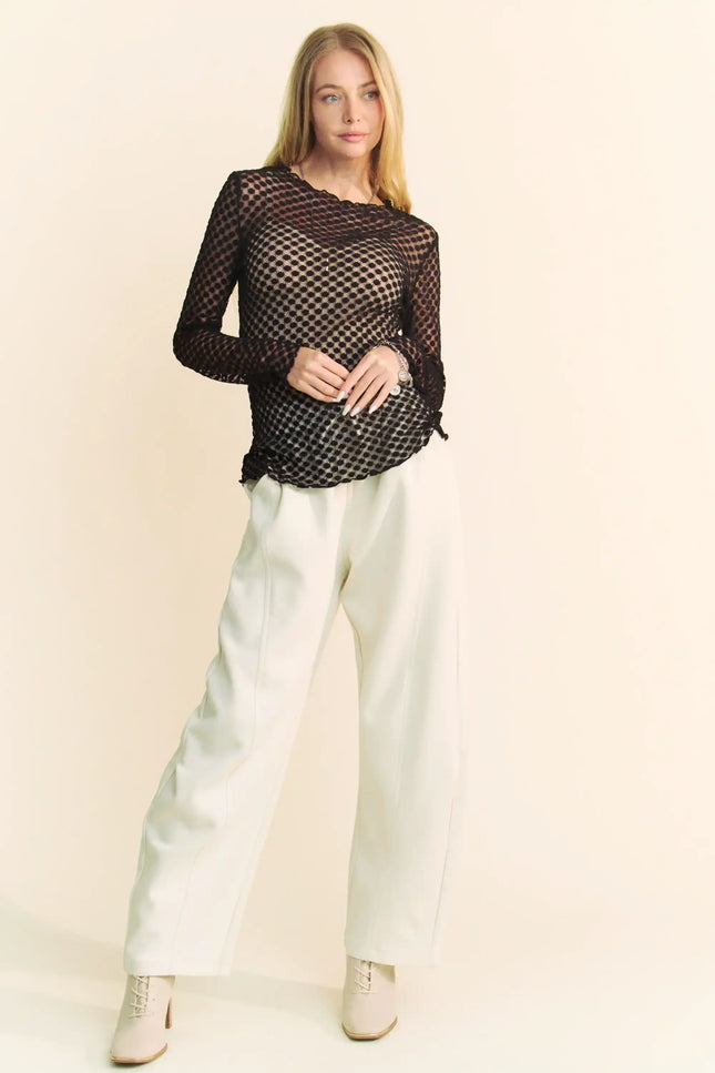 Textured Dot Mesh Long Sleeve Top