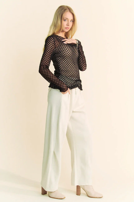 Textured Dot Mesh Long Sleeve Top