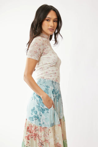Floral Lace Mesh Mock Neck Top