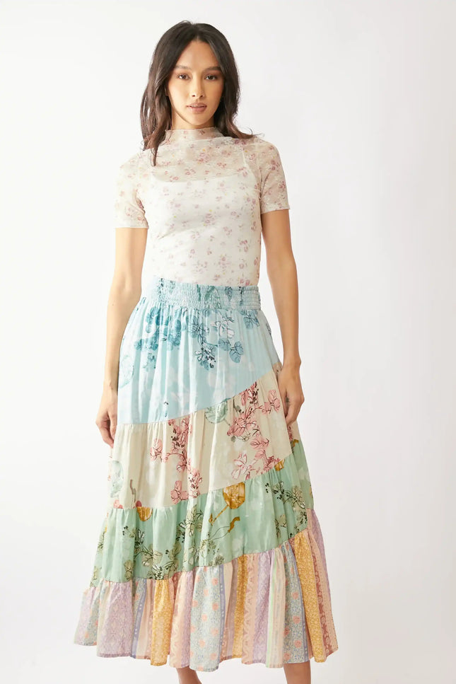 Floral Lace Mesh Mock Neck Top