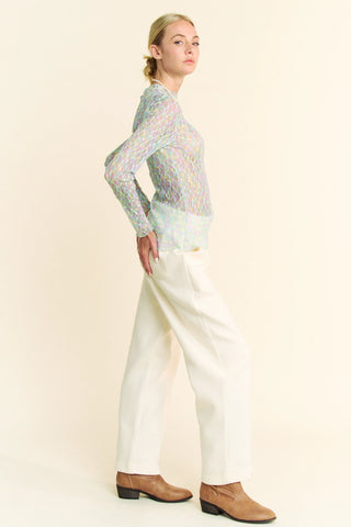 Neon Floral Lace Long Sleeve Mesh Top