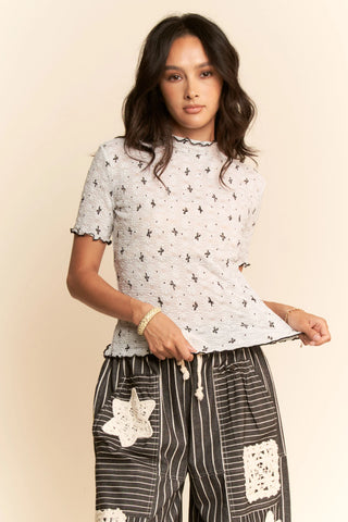 Daisy & Bow Lettuce Trim Fitted Top