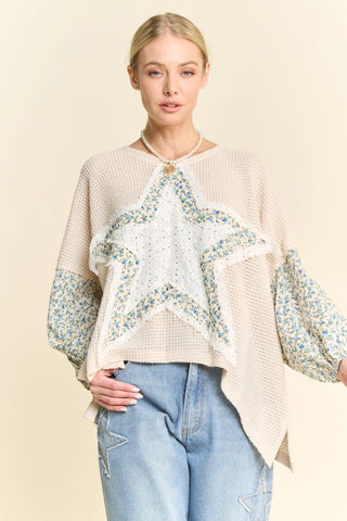 Starlace Pullover – Floral Patchwork Waffle Knit Top