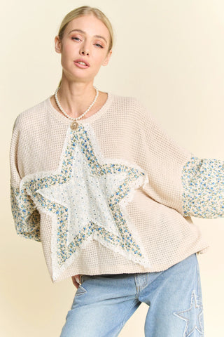Starlace Pullover – Floral Patchwork Waffle Knit Top
