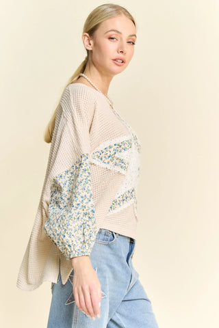 Starlace Pullover – Floral Patchwork Waffle Knit Top