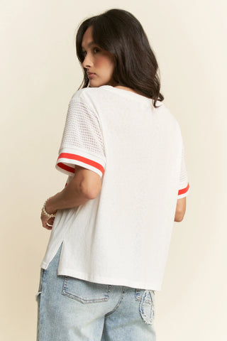 Vintage Cheers Patch V-Neck Tee