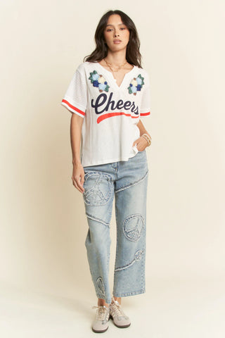 Vintage Cheers Patch V-Neck Tee