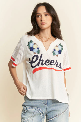 Vintage Cheers Patch V-Neck Tee