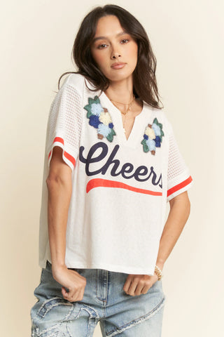 Vintage Cheers Patch V-Neck Tee