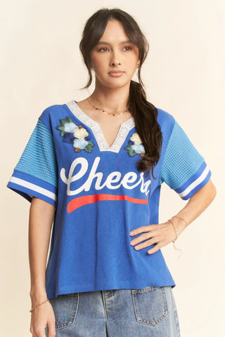 Vintage Cheers Patch V-Neck Tee