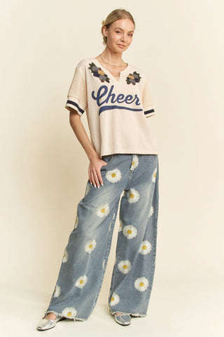 Vintage Cheers Patch V-Neck Tee