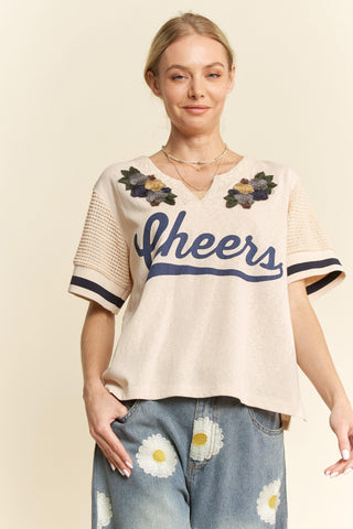Vintage Cheers Patch V-Neck Tee
