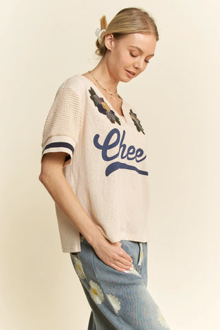 Vintage Cheers Patch V-Neck Tee