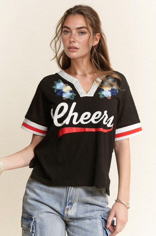 Vintage Cheers Patch V-Neck Tee