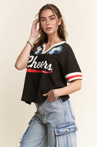 Vintage Cheers Patch V-Neck Tee