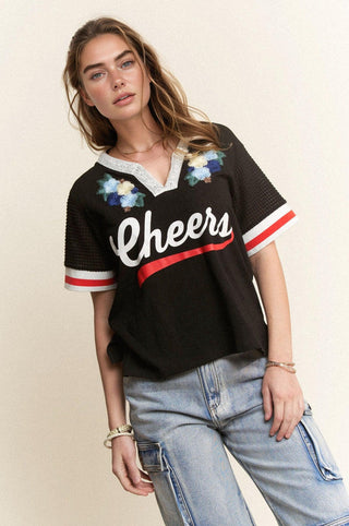 Vintage Cheers Patch V-Neck Tee