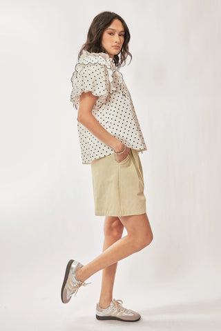 Polka Dot Scallop Puff Sleeve Blouse