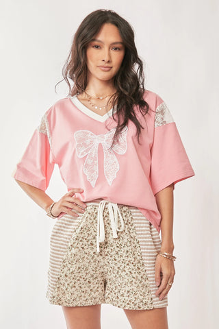 Lace Bow V-Neck Tee