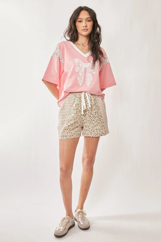 Lace Bow V-Neck Tee