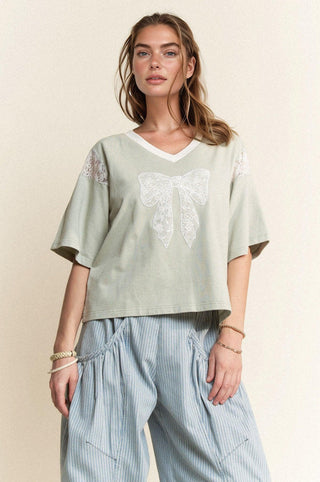 Lace Bow V-Neck Tee