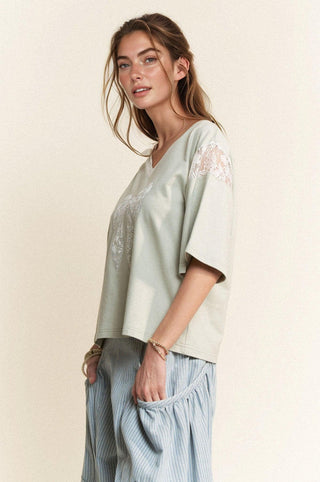 Lace Bow V-Neck Tee