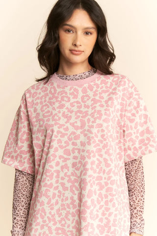 Moon Safari Tee – Oversized Leopard Tee (Pink)