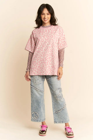 Moon Safari Tee – Oversized Leopard Tee (Pink)