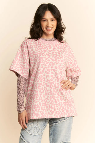 Moon Safari Tee – Oversized Leopard Tee (Pink)