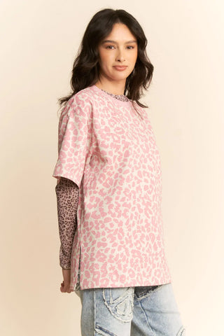 Moon Safari Tee – Oversized Leopard Tee (Pink)