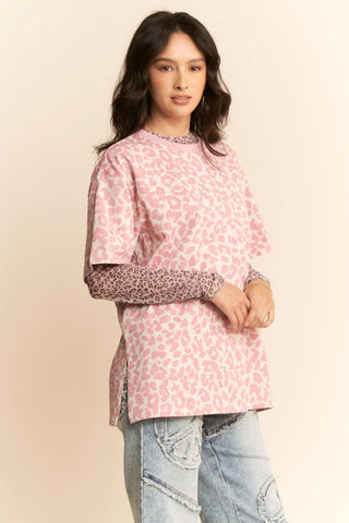 Moon Safari Tee – Oversized Leopard Tee (Pink)